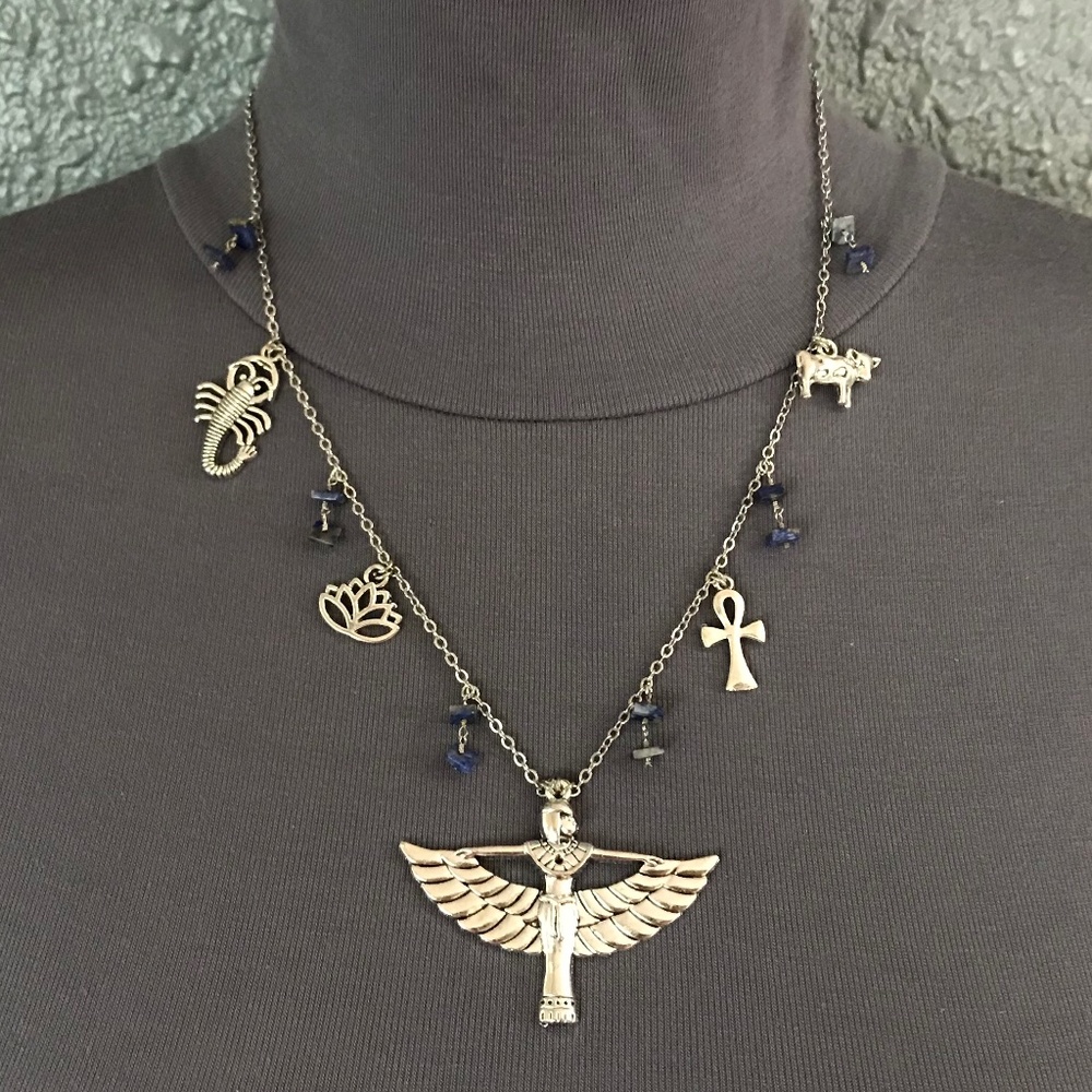 “Great Mother Isis” Goddess Egyptian Mythology Handmade Necklace, Lapis Lazuli - Picture 6 of 15
